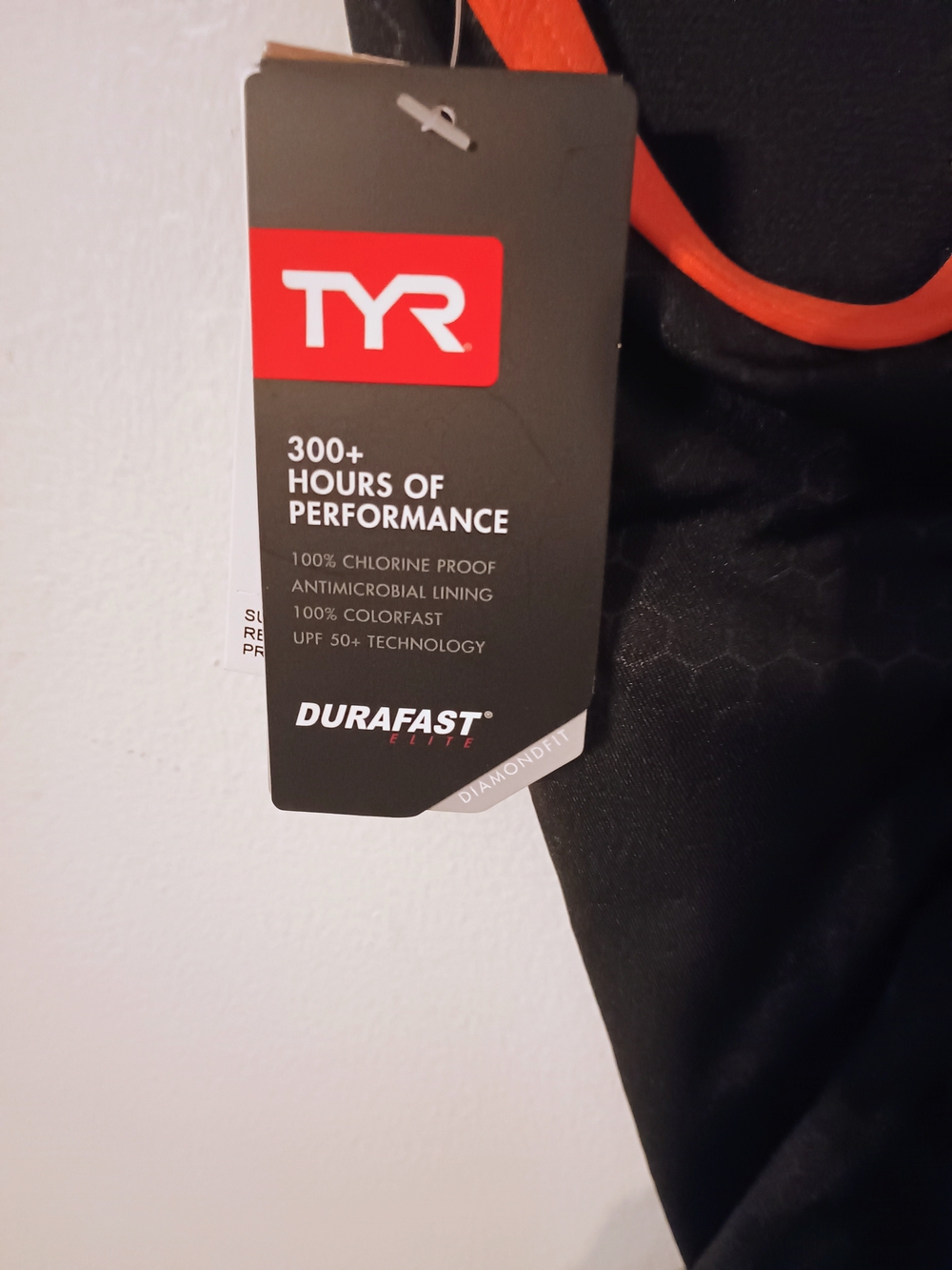 TYR Black One Piece Diamondfit Swimsuit with Red Orange Trim Size 38 /14 New - Picture 3 of 5